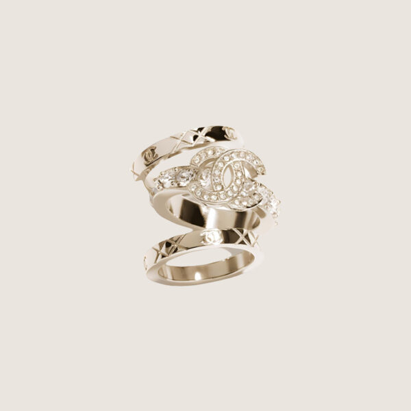 CHANEL 25P Rhinestone Crystal CC Matelassé Ring Set