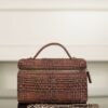 chanel classic vanity with chain braided raffia brown