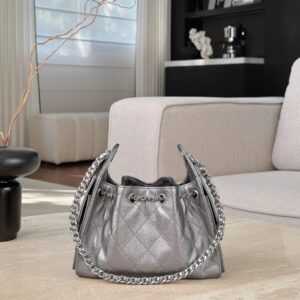chanel 25bag calfskin in dark metallie silver
