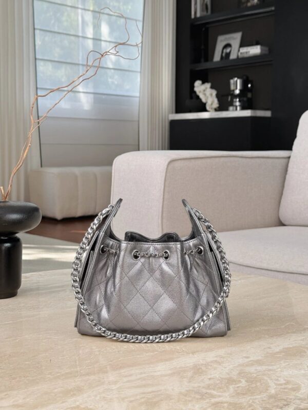 chanel 25bag calfskin in dark metallie silver