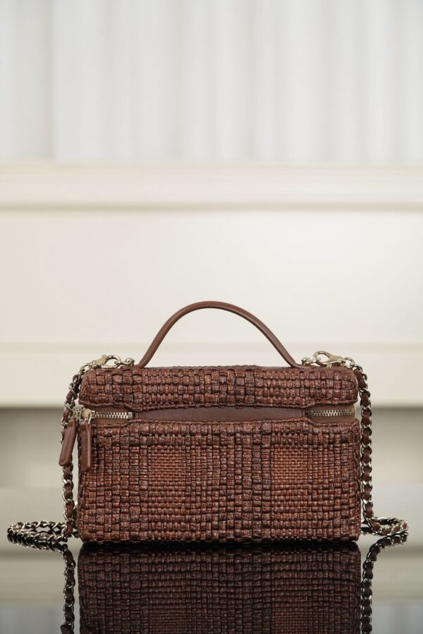 chanel classic vanity with chain braided raffia brown