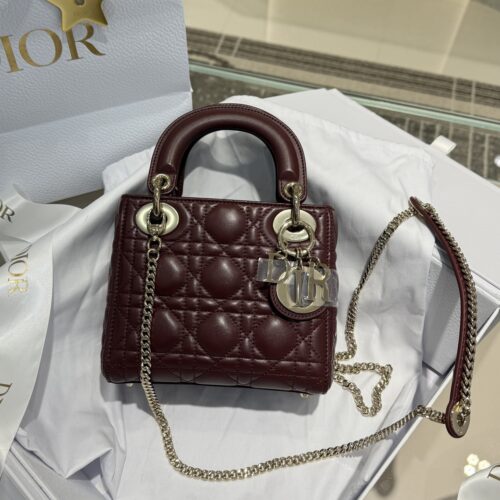 dior mini lady dior bag deep amaranth pearlescent cannage lambskin