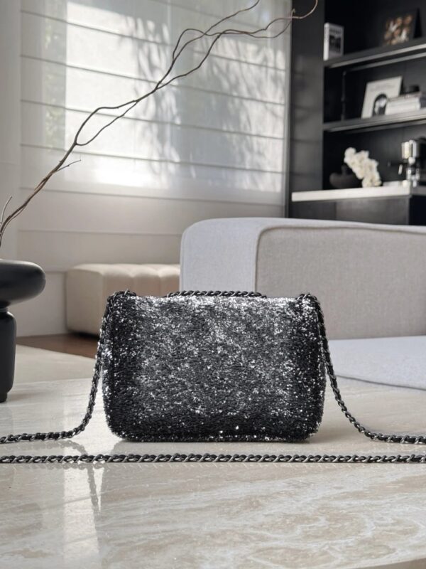 chanel flag bag quilted gradient sequins & ruthenium finish metal
