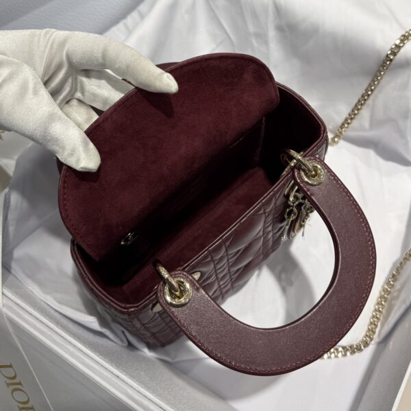 dior mini lady dior bag deep amaranth pearlescent cannage lambskin