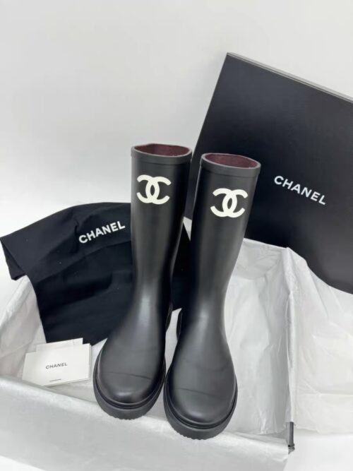 chanel rain wellington rubber boots