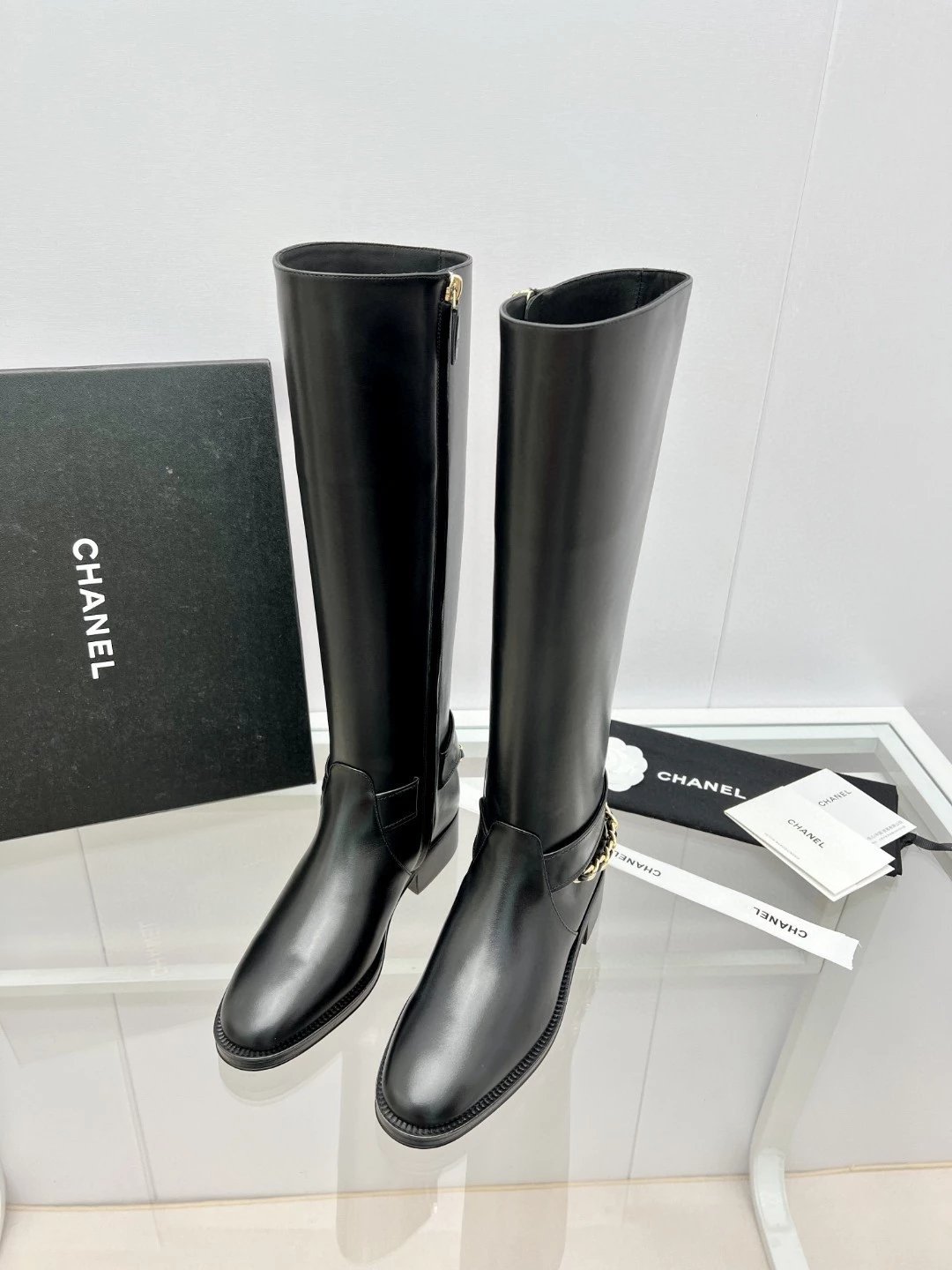 IMG_0106 CHANEL riding boots with CC and chain at back