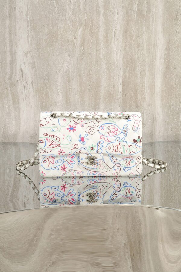 CHANEL Denim Printed Fish Quilted Medium Double Flap