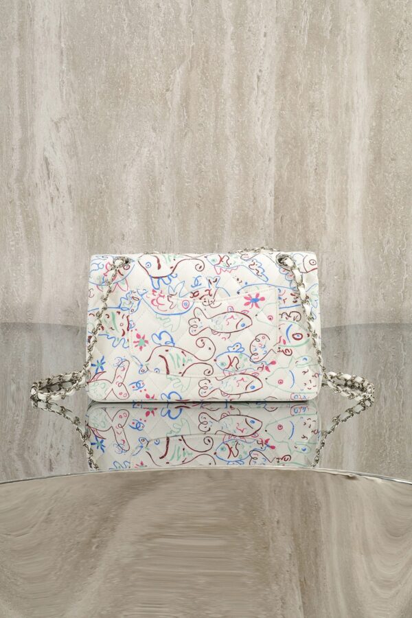 CHANEL Denim Printed Fish Quilted Medium Double Flap