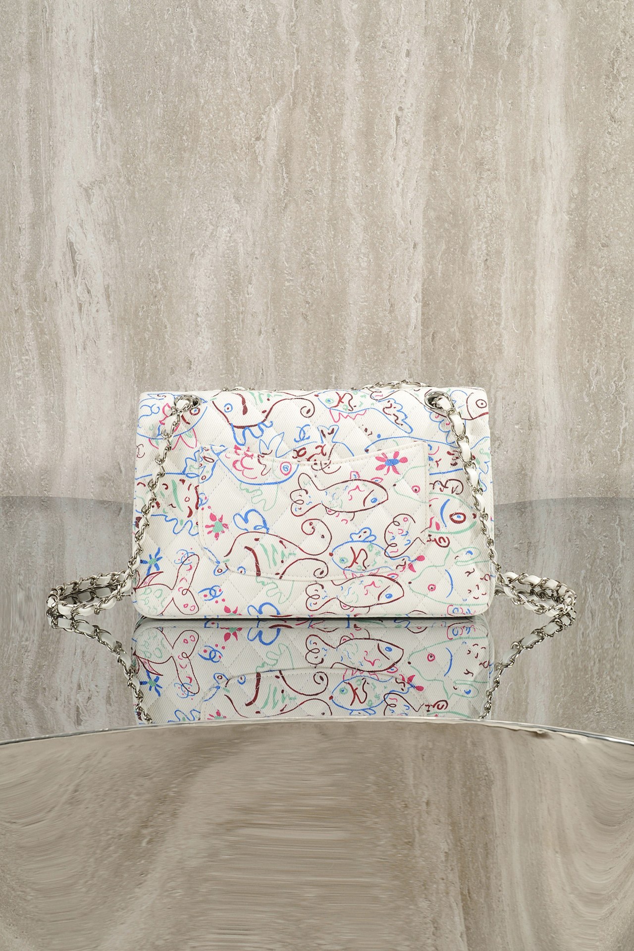 IMG_0181 CHANEL Denim Printed Fish Quilted Medium Double Flap - 图片 3