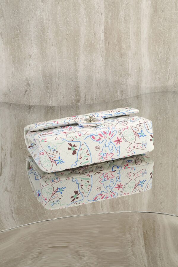CHANEL Denim Printed Fish Quilted Medium Double Flap