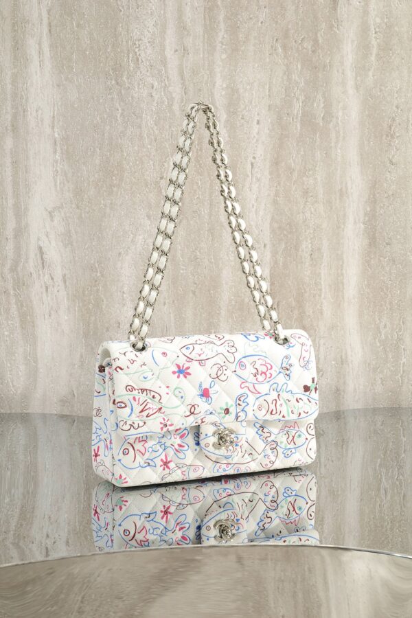 CHANEL Denim Printed Fish Quilted Medium Double Flap