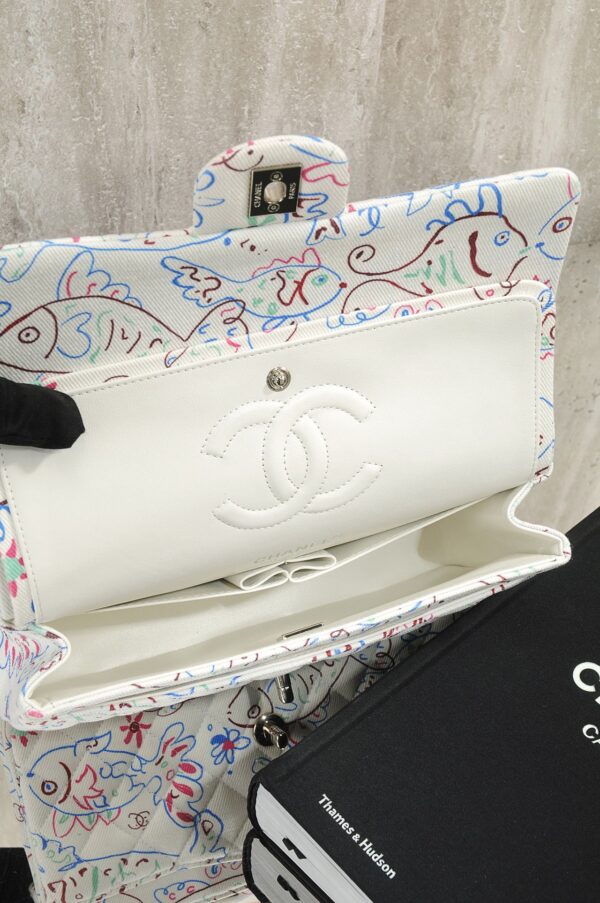 CHANEL Denim Printed Fish Quilted Medium Double Flap