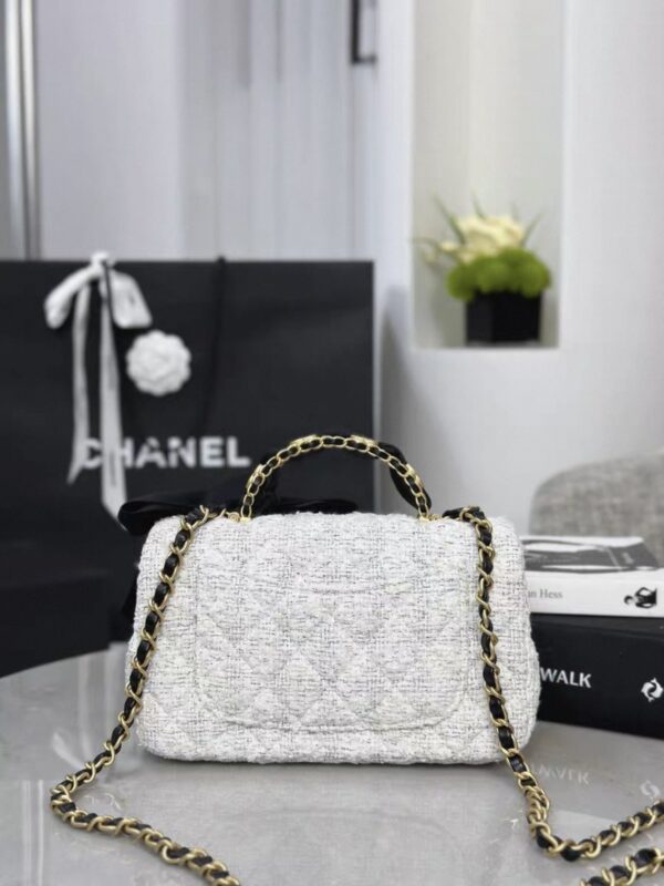 CHANEL Mini flap bag with top handle Tweed ,Silk