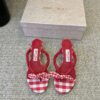JIMMYCHOO Ruby Red Mix Mixed Gingham Cotton Mule Sandals with Gingham Bow