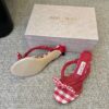 JIMMYCHOO Ruby Red Mix Mixed Gingham Cotton Mule Sandals with Gingham Bow