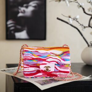 chanel mini flap bag, embroidered satin, sequins