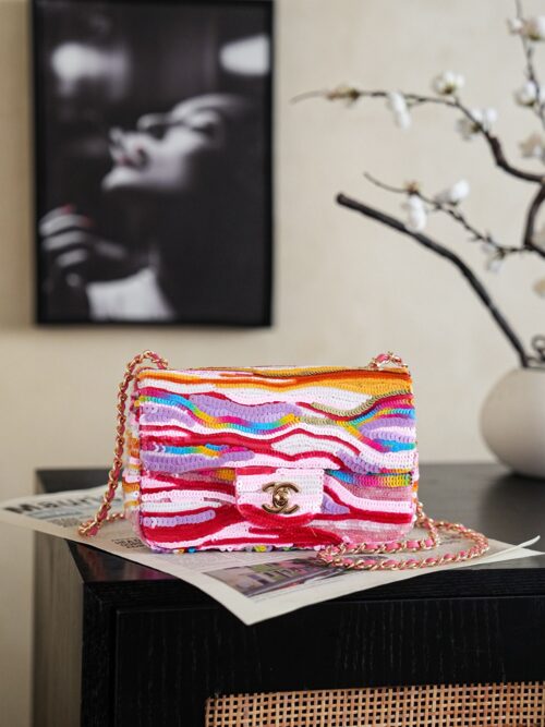 chanel mini flap bag, embroidered satin, sequins