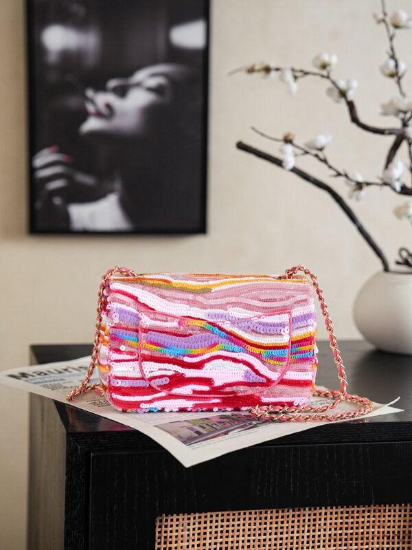 CHANEL Mini flap bag, Embroidered satin, sequins