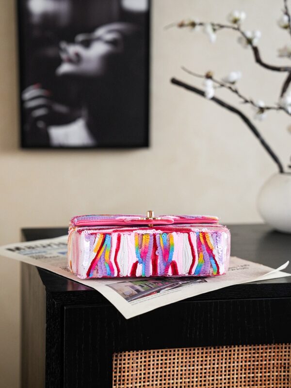 chanel mini flap bag, embroidered satin, sequins