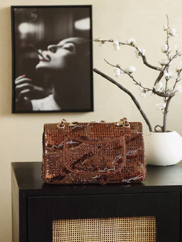 CHANEL Medium Large Classic Flap Bag in Embroidered Satin, Sequins, Glass beads