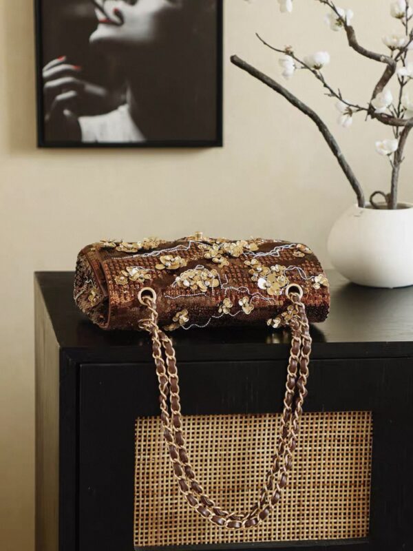 CHANEL Medium Large Classic Flap Bag in Embroidered Satin, Sequins, Glass beads