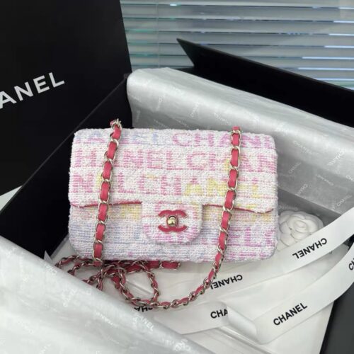 chanel tweed quilted mini rectangular flap pink multicolor