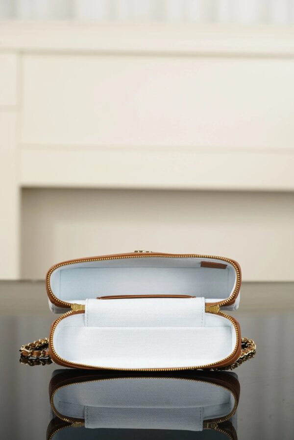 CHANEL Washed Denim Calfskin Vanity Case With Chain Blue Brown