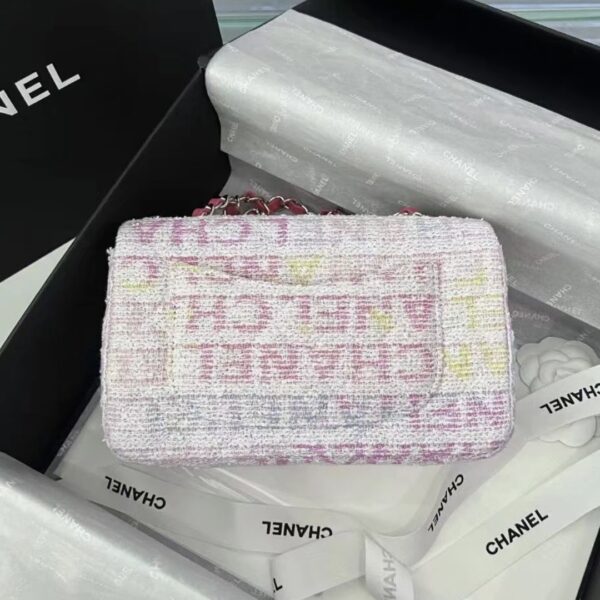CHANEL Tweed Quilted Mini Rectangular Flap Pink Multicolor