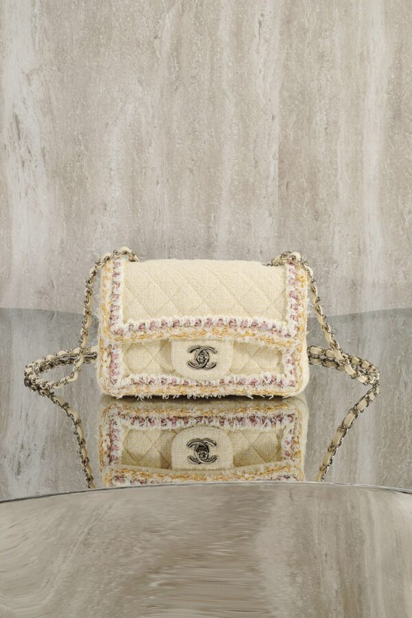 CHANEL MINI Classic Handbag Tweed Light Yellow