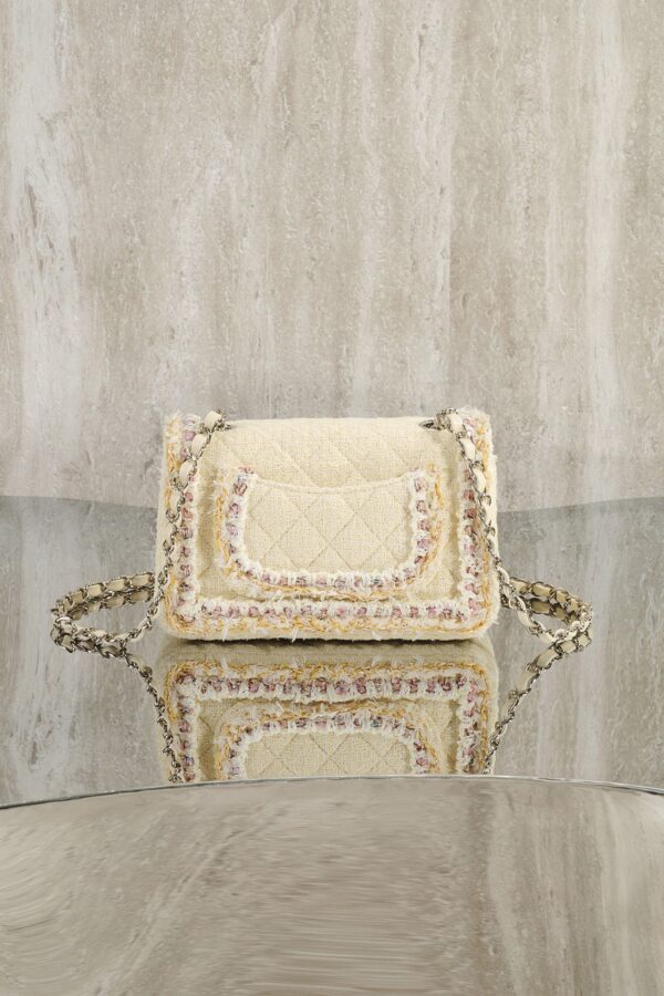 CHANEL MINI Classic Handbag Tweed Light Yellow