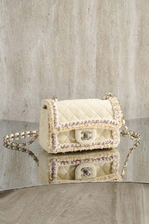 CHANEL MINI Classic Handbag Tweed Light Yellow