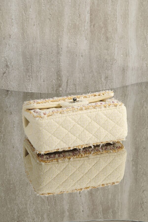 CHANEL MINI Classic Handbag Tweed Light Yellow