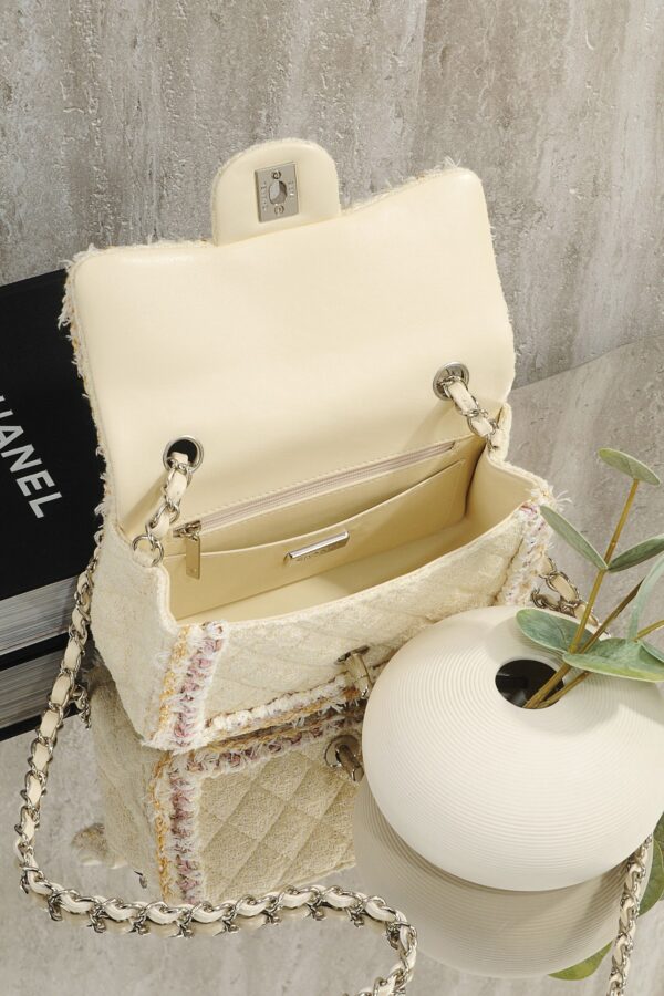 CHANEL MINI Classic Handbag Tweed Light Yellow