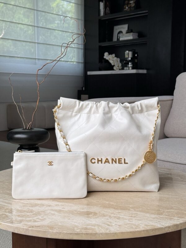 CHANEL Shiny Calfskin Quilted 22bag White