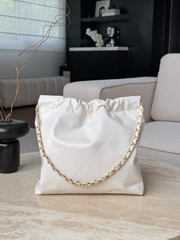 CHANEL Shiny Calfskin Quilted 22bag White