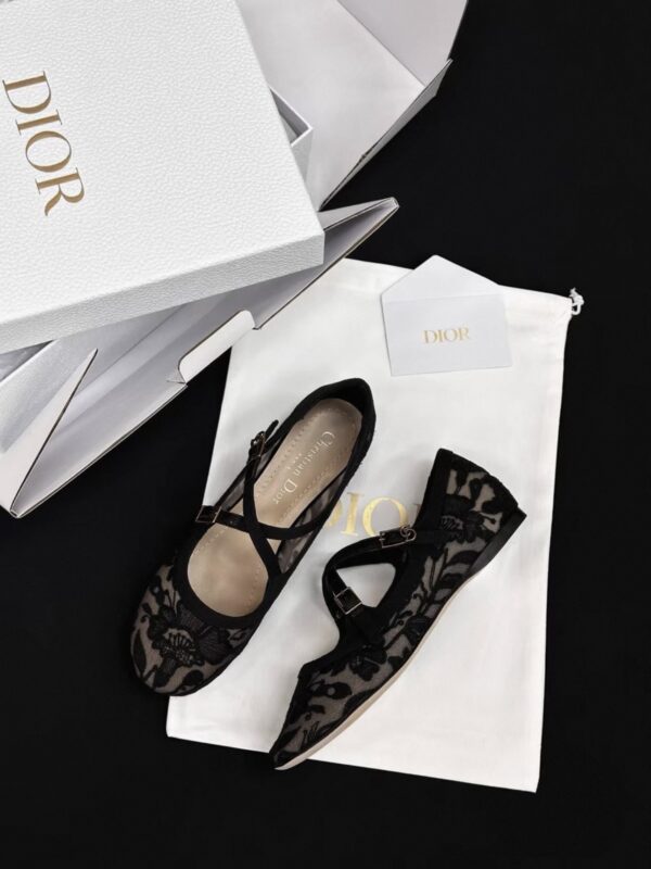 DIOR Very Dior Ballet Flat Transparent Mesh Embroidered with Black Millefiori Motif