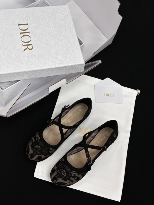 DIOR Very Dior Ballet Flat Transparent Mesh Embroidered with Black Millefiori Motif