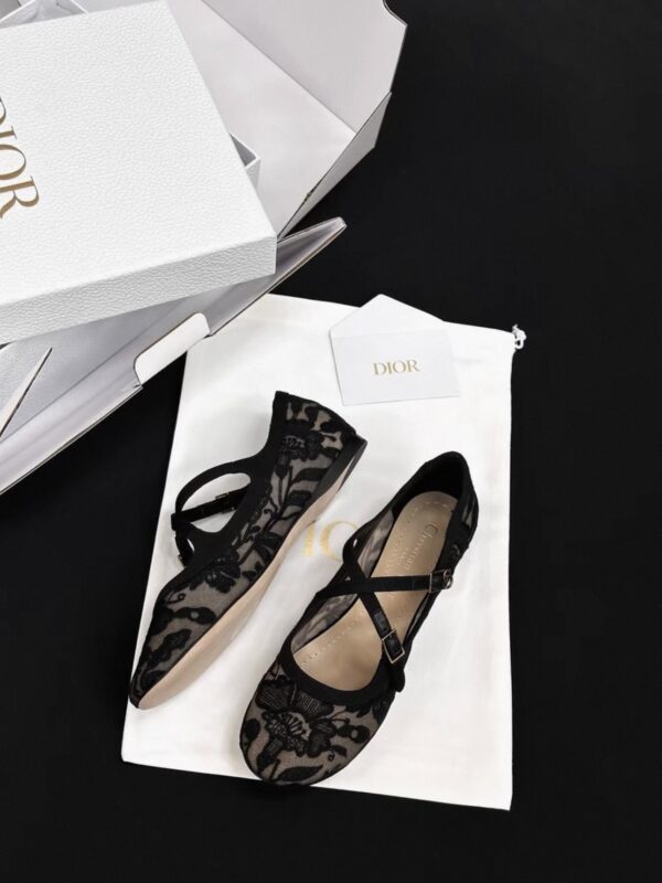 DIOR Very Dior Ballet Flat Transparent Mesh Embroidered with Black Millefiori Motif