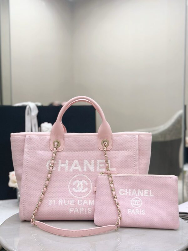 CHANEL Small Deauville Shopping Tote Light Pink Canvas