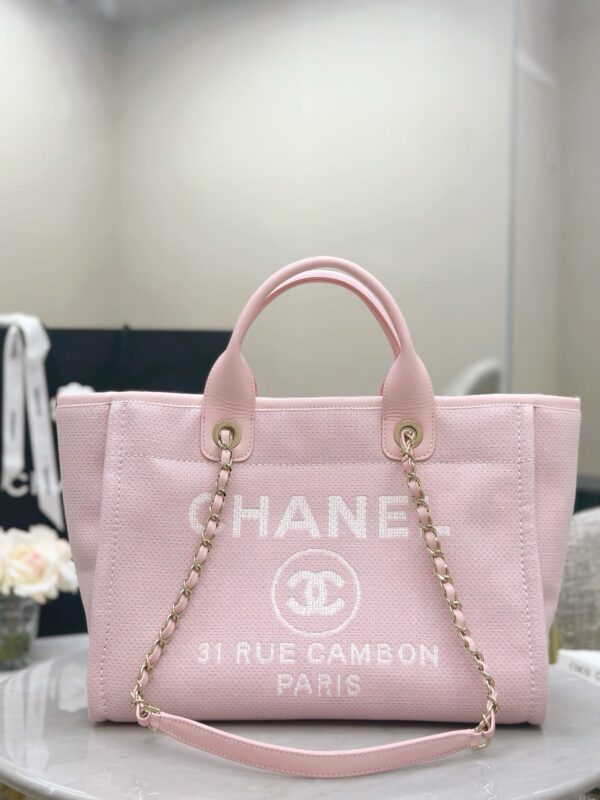 CHANEL Small Deauville Shopping Tote Light Pink Canvas