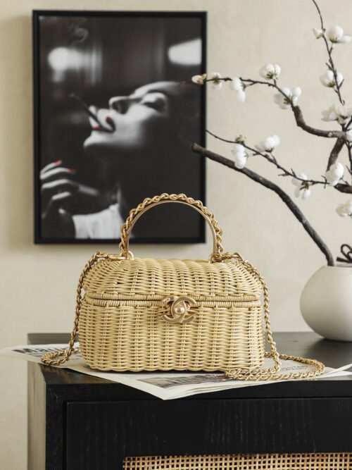 chanel vanity rattan bag