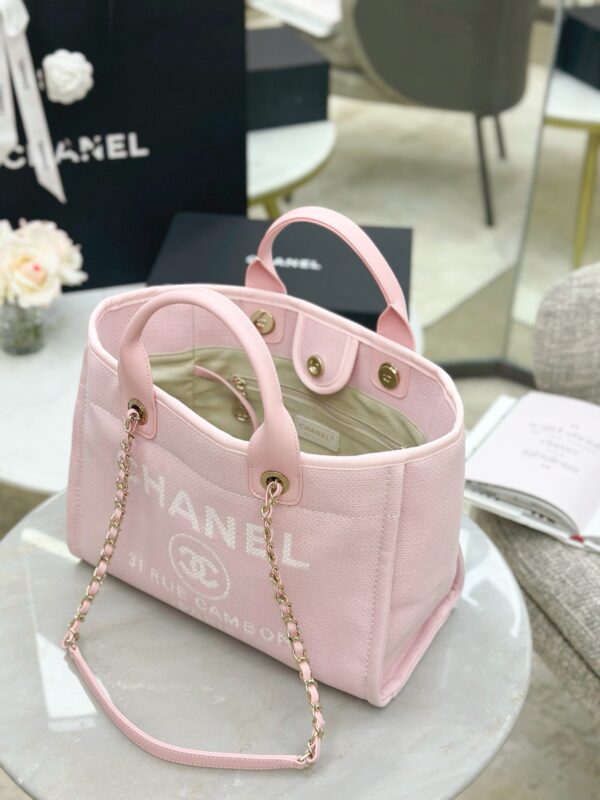 CHANEL Small Deauville Shopping Tote Light Pink Canvas