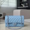 CHANEL Baby Blue Classique Flap Medium Handbag Silver Hardware
