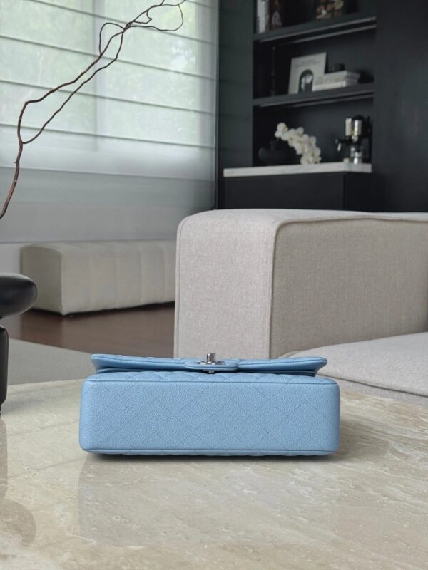 CHANEL Baby Blue Classique Flap Medium Handbag Silver Hardware