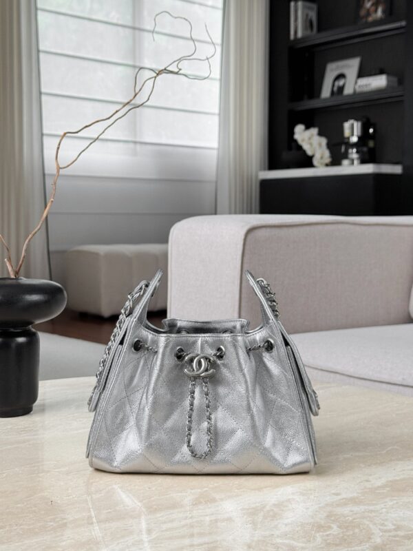 CHANEL 25Bag Calfskin in Light Metallie Silver