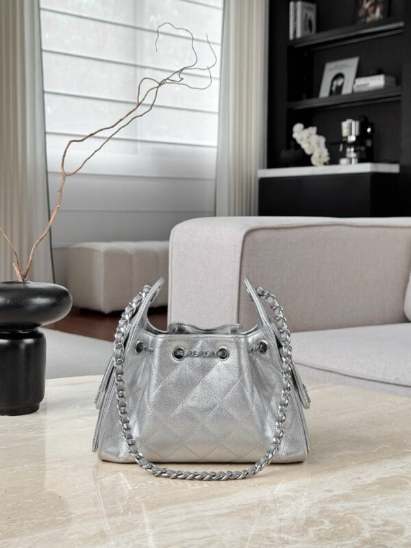 CHANEL 25Bag Calfskin in Light Metallie Silver
