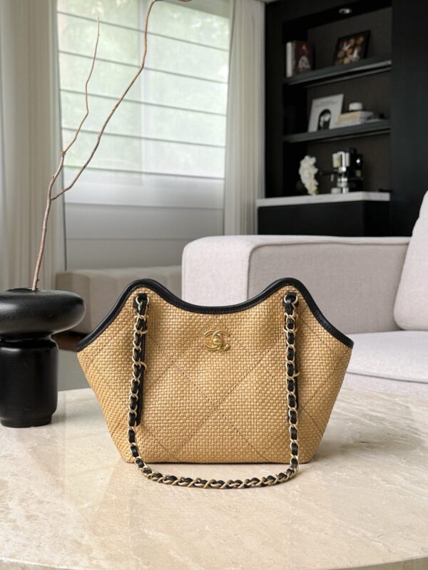 chanel mini coco shopping bag raffia and black calfskin