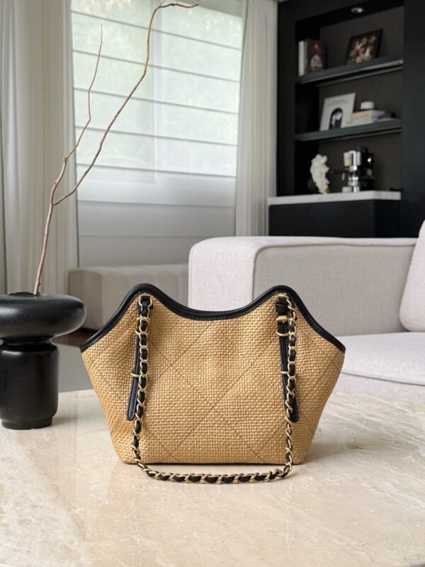 chanel mini coco shopping bag raffia and black calfskin