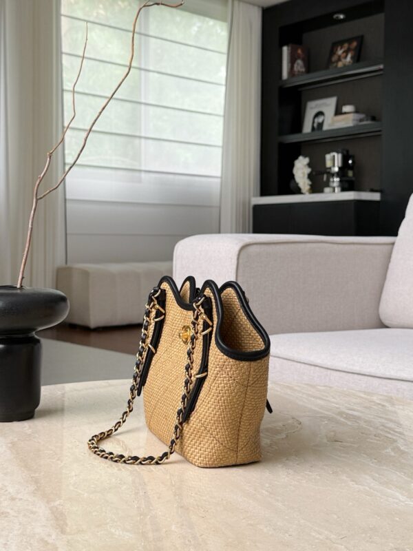 CHANEL MINI Coco Shopping Bag Raffia and Black Calfskin