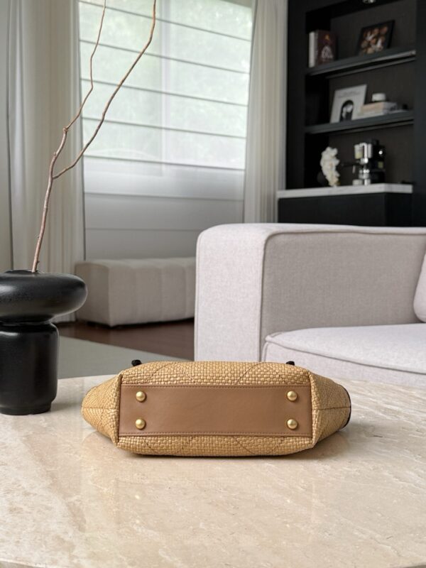 CHANEL MINI Coco Shopping Bag Raffia and Black Calfskin